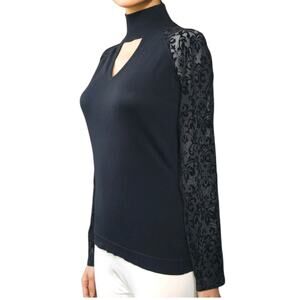 Lace Sleeve Black Keywhole Shirt Goth Grunge Womens Size Small August Silk